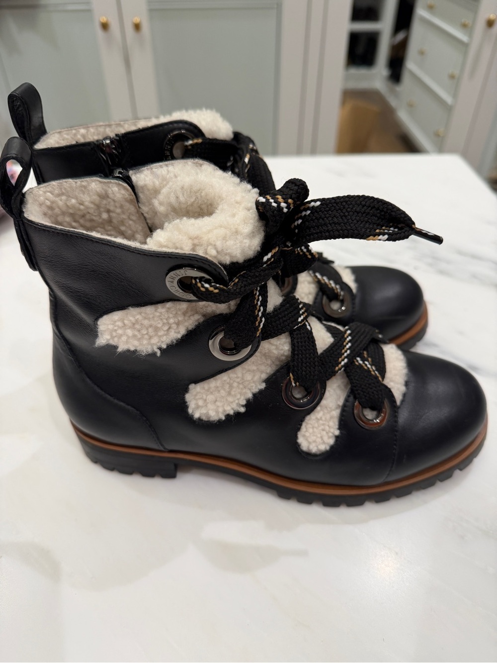 Jimmy Choo Women's Bei Leather Shearling Ankle Boots Size 37.5